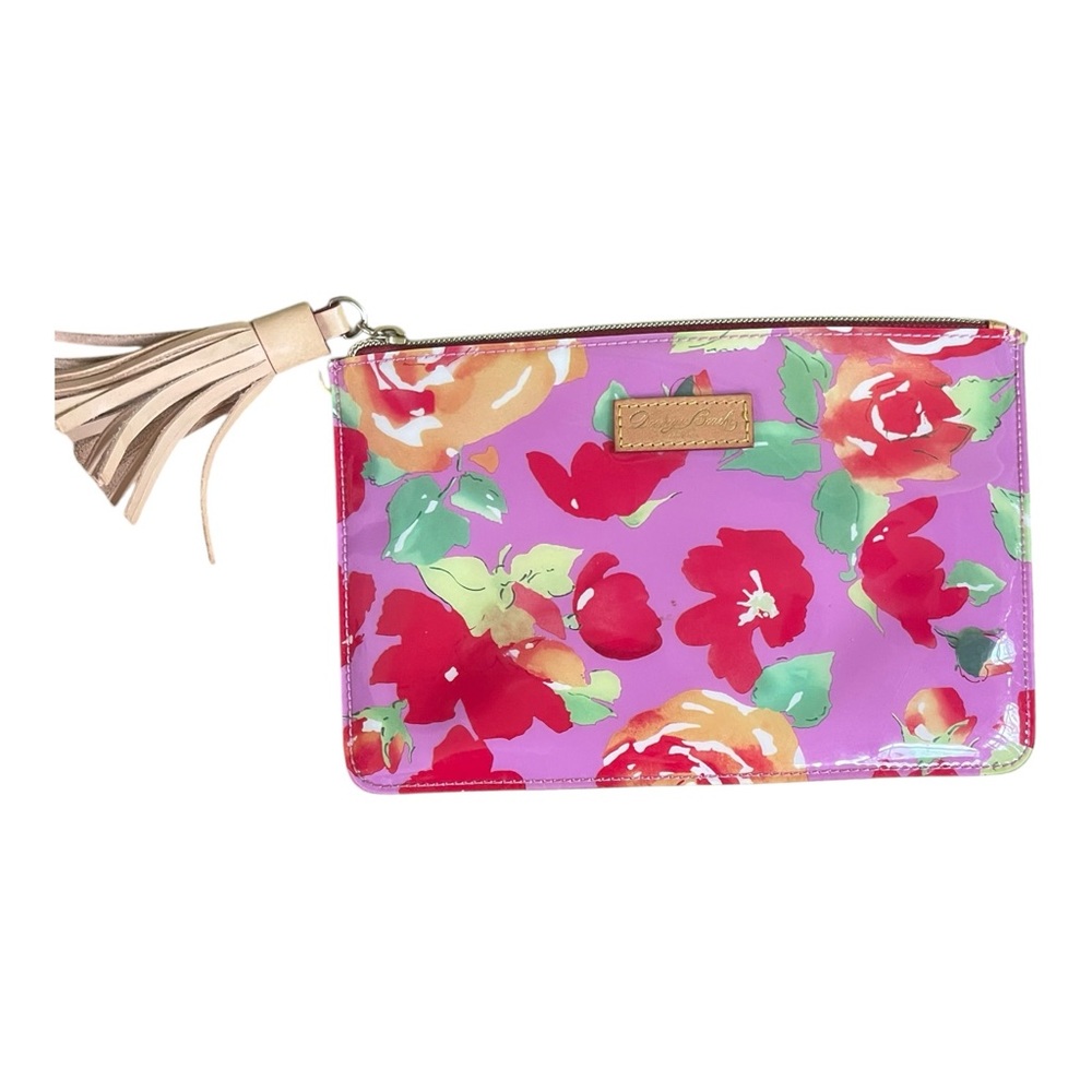 Dooney Bourke Carrington Pouch Floral Roses Pink  Red Tassel Wallet Travel Bag